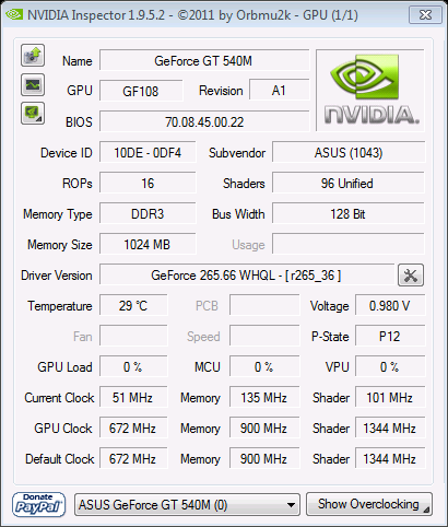 Startseite des Nvidia Inspector