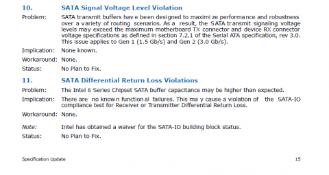 Ausschnitt aus Intels Specification Update Nr. 324646 f&uuml;r den P67-Chipsatz