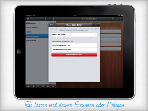 Wunderlist HD für das iPad - Teamfunktion