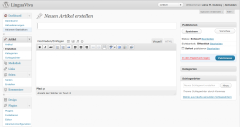 Das Editorfenster zum Verfassen eines Beitrags ist &uuml;bersichtlicher geworden. Zus&auml;tzliche Optionen lassen sich nachtr&auml;glich aktivieren.