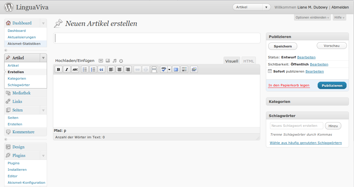 Das Editorfenster zum Verfassen eines Beitrags ist übersichtlicher geworden. Zusätzliche Optionen lassen sich nachträglich aktivieren.