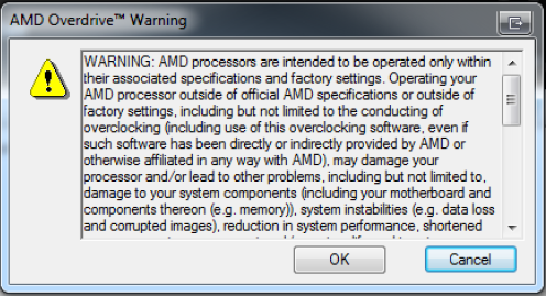 Auch AMDs CPU-Tool Overdrive kennt Warnhinweise.