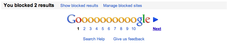 Google - Hinweis auf blockierte Websites