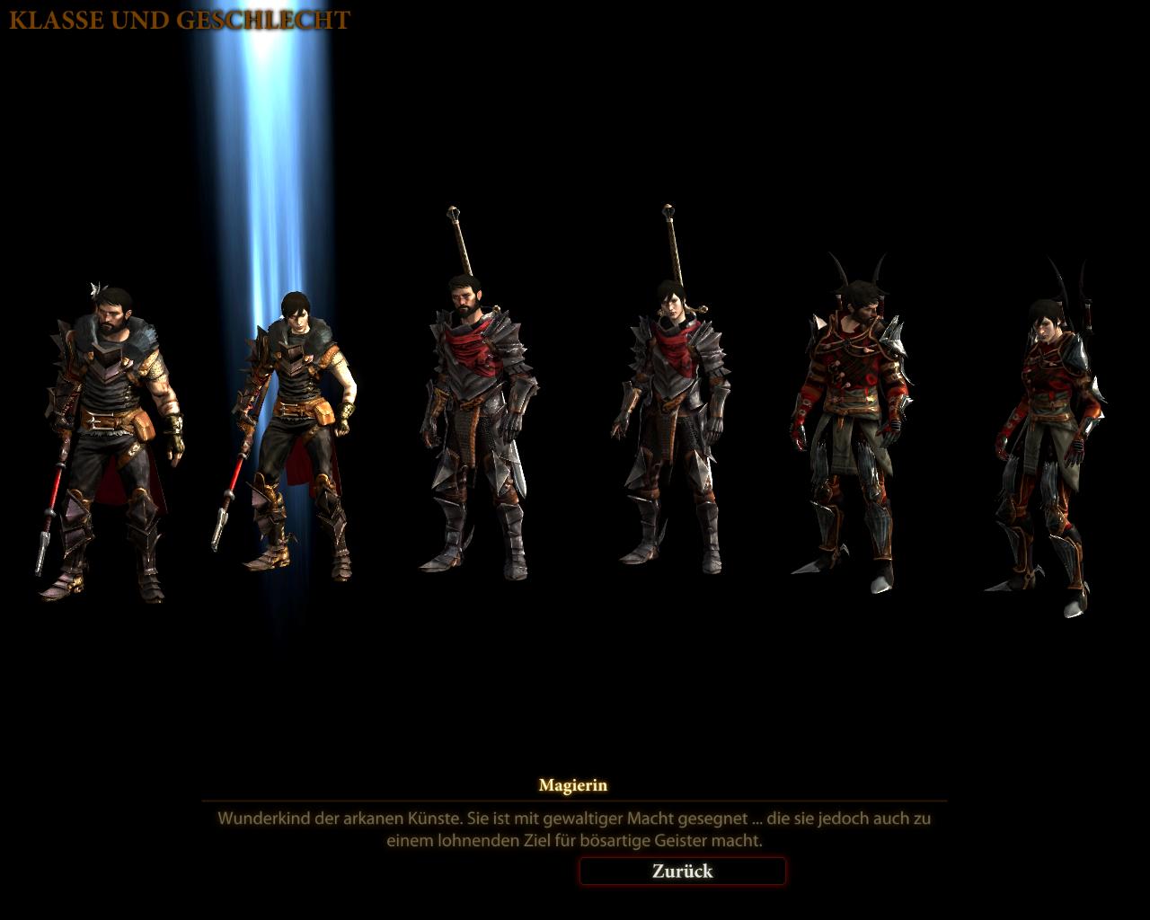 Am Anfang kann der Spieler zwischen sechs Versionen des Haupthelden wählen. 