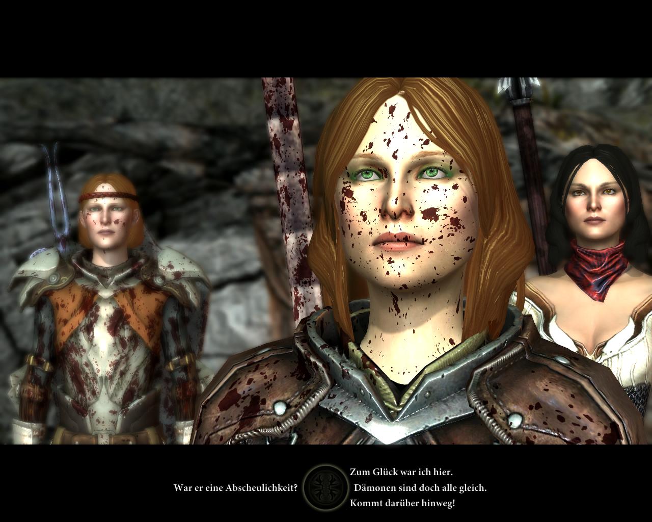 Ein längeres Gespräch - die Blutspritzer zeigen, dass es kurz nach einem Kampf ist.