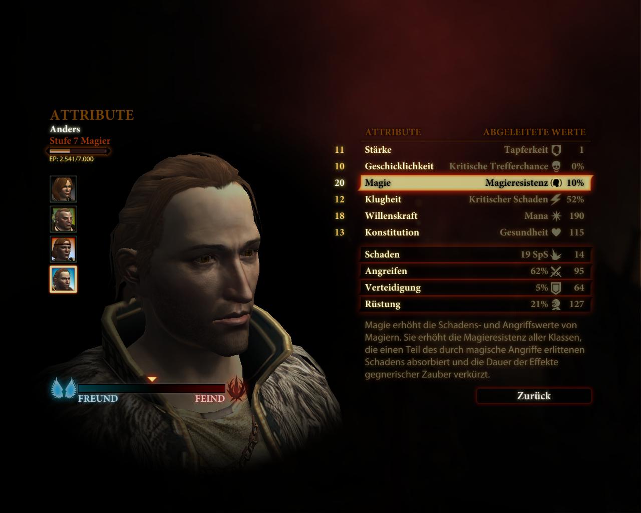 Das Rollenspielsystem mit Werten...