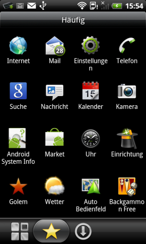 Über dem Stern sortiert HTC Sense die am meisten benutzten Apps.