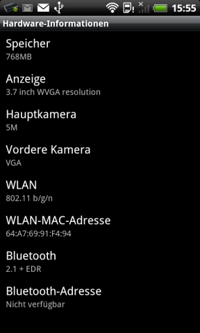 Die Hardware-Informationen des Desire S