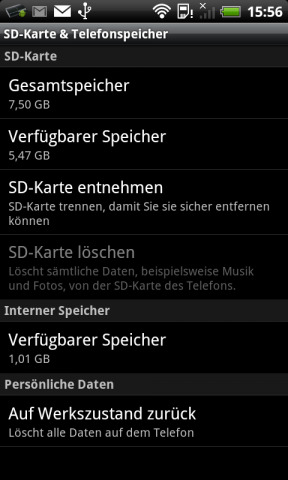 HTC hat dem Gerät ab Werk eine Micro-SD-Speicherkarte mit 8 GByte spendiert.