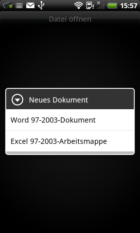 Mit der vorinstallierten App Quickoffice können DOC- und XLS-Dateien angesehen ...