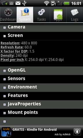 Die Auflösung des 3,7-Zoll-Displays beträgt 480x800 Pixel.