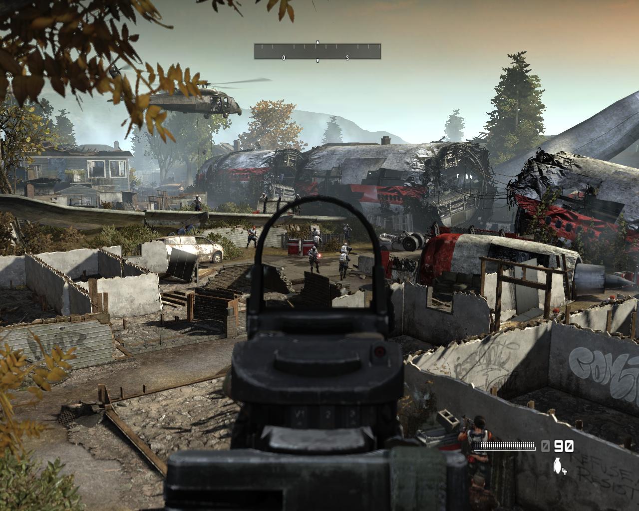 Kampf bei einem zerstörten Flugzeug