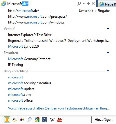 Suche im Internet Explorer 9