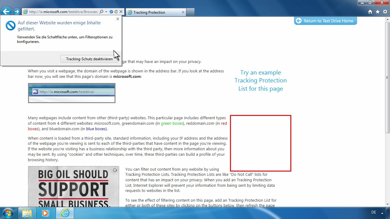 Trackingschutz im Internet Explorer 9