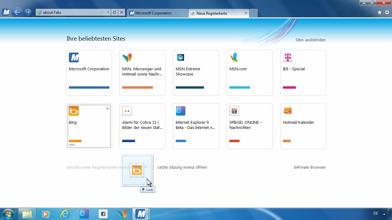 Neue Tabs im Internet Explorer 9