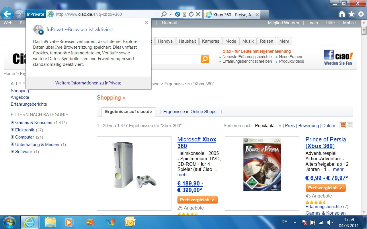 Privates Surfen mit dem IE9