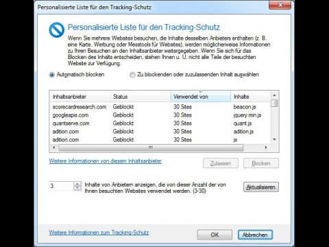 Trackingschutz im Internet Explorer 9