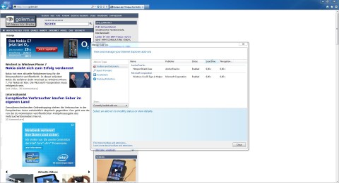 Addon-Manager im Internet Explorer 9