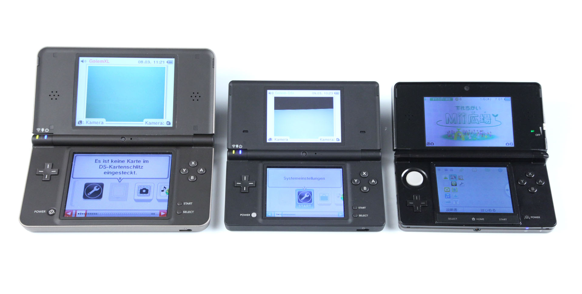 Von links nach rechts: DSi XL, DSi, 3DS (Foto: mw)