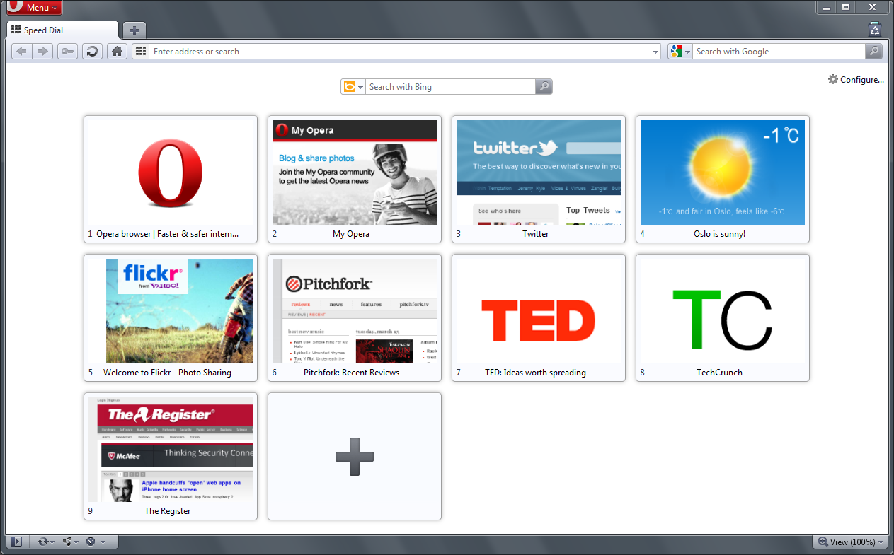 Opera 11.10 - Speed-Dial-Seite mit vier Spalten