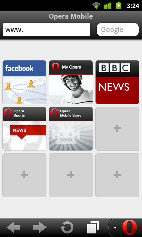 Opera Mobile 11 mit Speed-Dial-Startseite