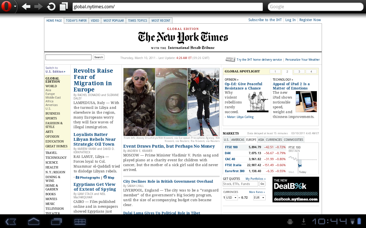 Opera Mobile 11 auf einem Android-Tablet