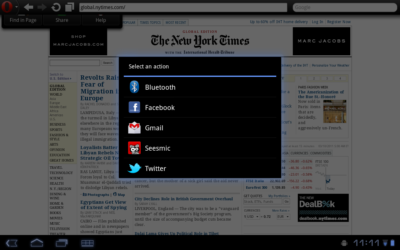 Opera Mobile 11 mit Weiterleitungsfunktion