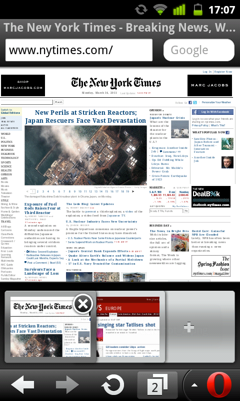 Opera Mobile 11 mit Tab-Übersicht