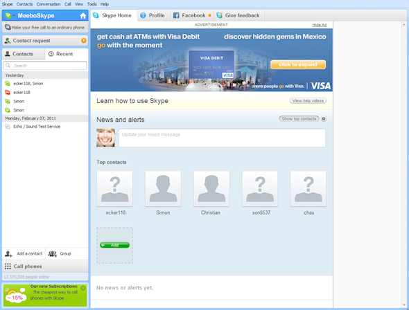 Skype-Anwendung (Windows) mit Werbung