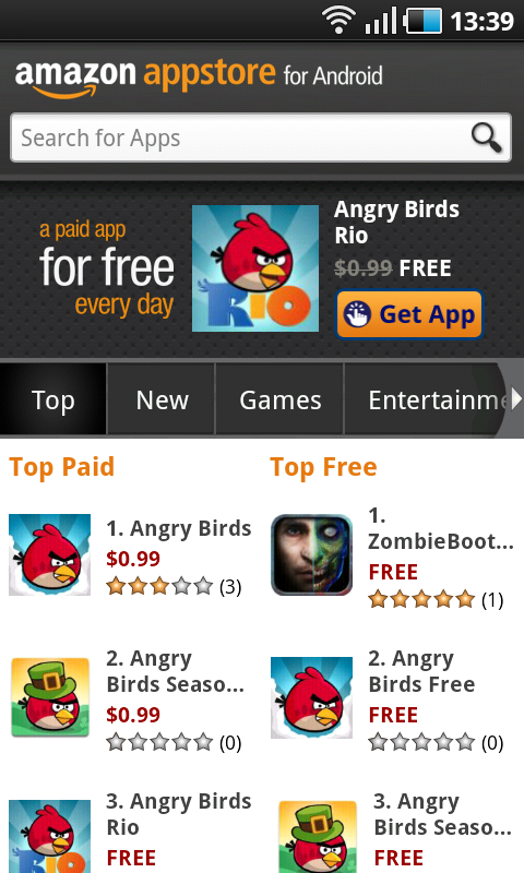Amazon Appstore - Angry Bird Rio ist die meistgeladene App zum Start. (Bild: Playandroid.com)