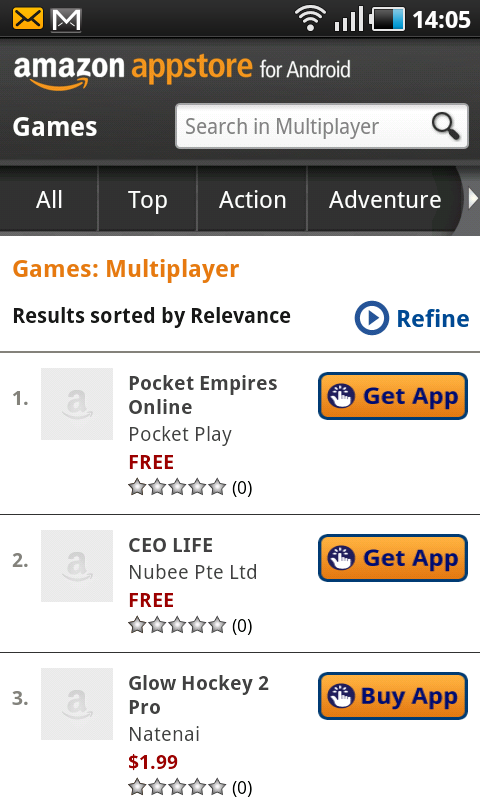 Amazon Appstore - eine der Kategorien für Spiele (Bild: Playandroid.com)