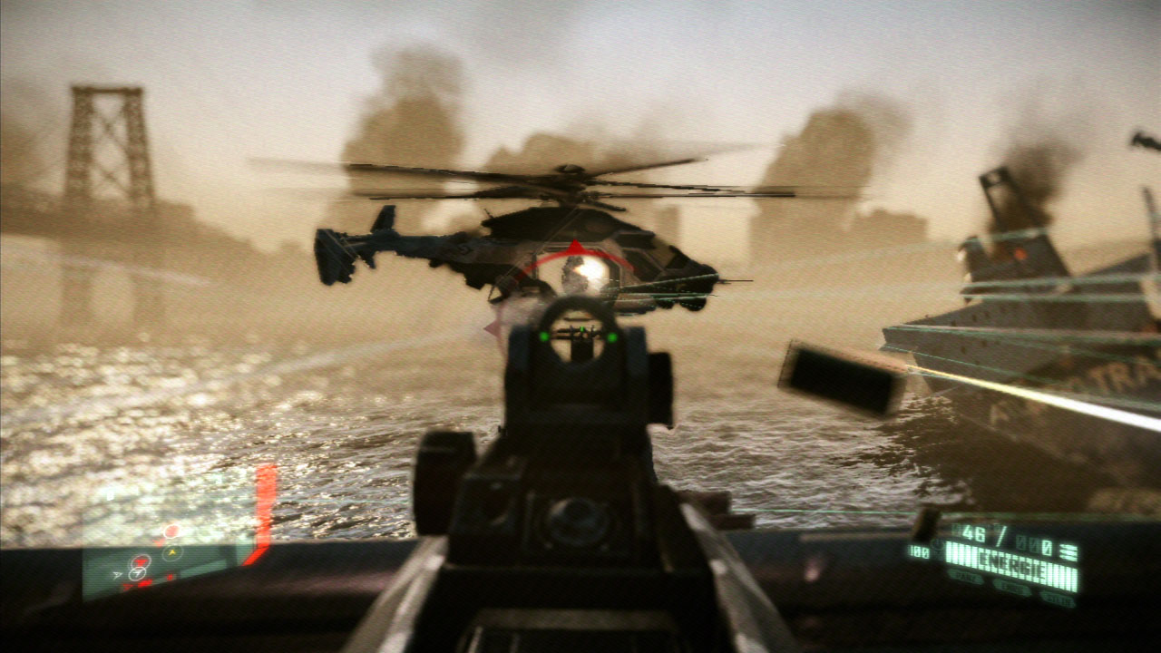 Der Spieler muss den Schützen im Heli gezielt ausschalten.