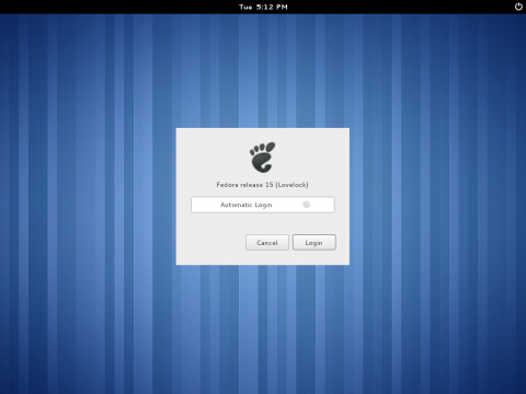 Der Login-Bildschirm von Fedora 15