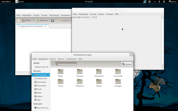 Geöffnete Fenster auf dem Gnome-3-Desktop