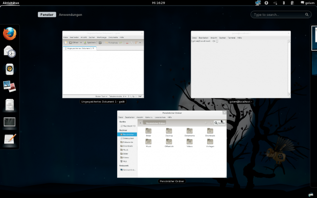 In den Aktivitäten werden geöffnete Fenster im Exposé-Modus angezeigt,...