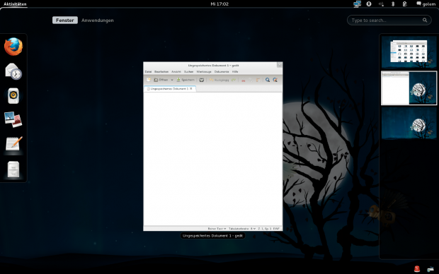 Die Aktivitäten unter Gnome 3 mit geöffneten Fenstern in virtuellen Desktops