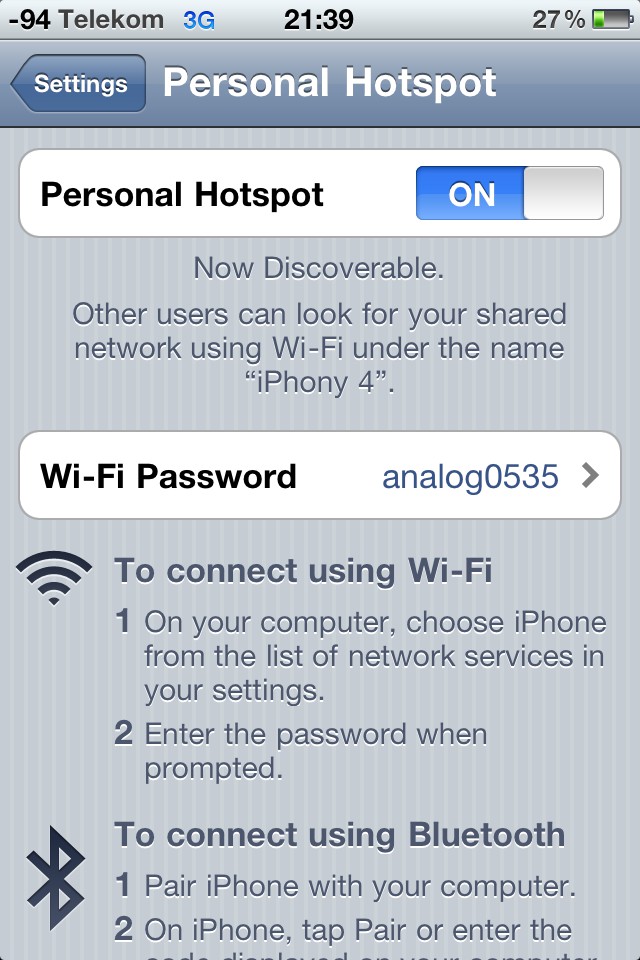 Der Hotspot kann aktiviert werden.