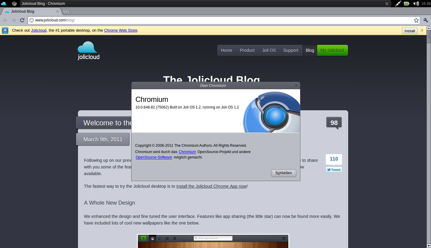 Die Entwickler haben den aktuellen Chrome-Browser 10 in Joli OS 1.2 integriert.