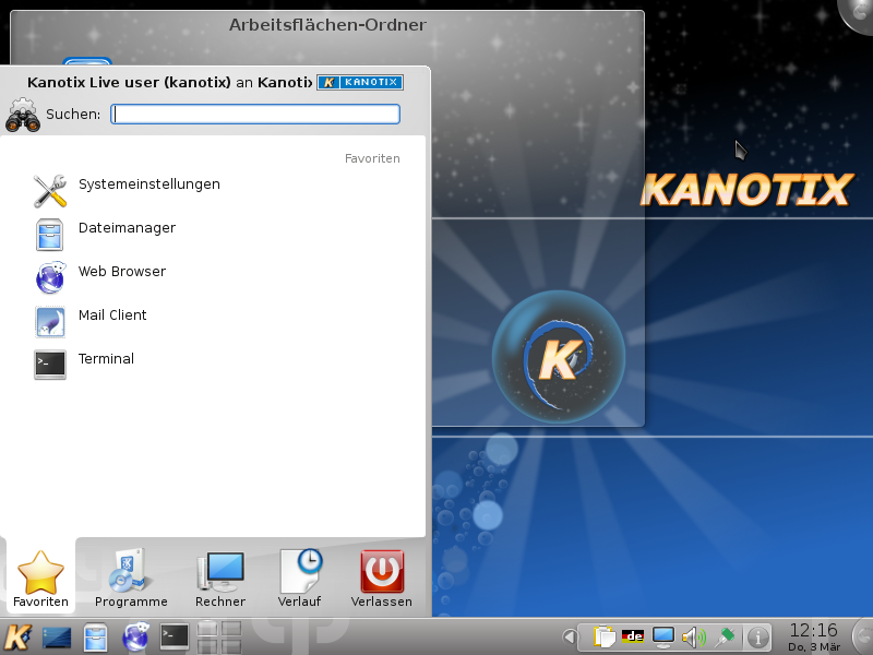 Kde-Startmenü unter Kanotix