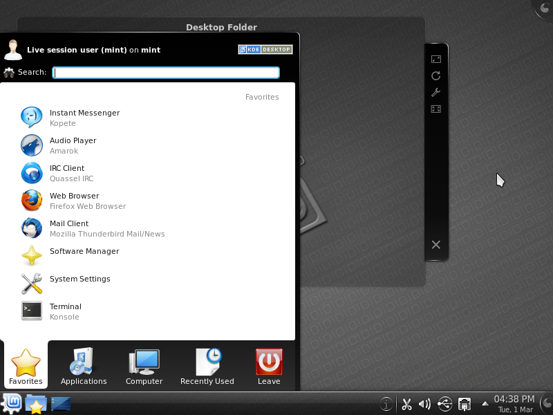 Startmenü von Linux Mint Kde
