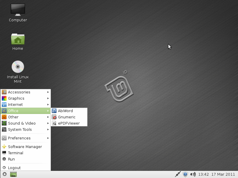 Die Büroanwendungen Abiword und Gnumeric stehen zur Auswahl.