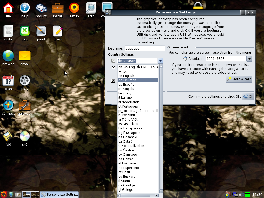 Hier können auch Spracheinstellungen vorgenommen werden.