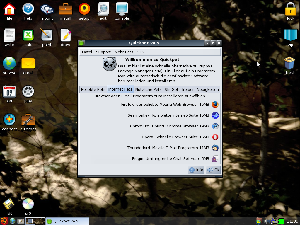 Quickpet listet populäre Software zur schnellen Installation auf.