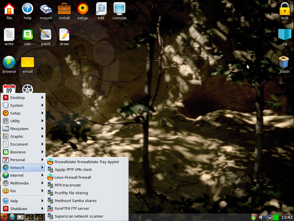 Das Menü mit den Netzwerkwerk-Anwendungen