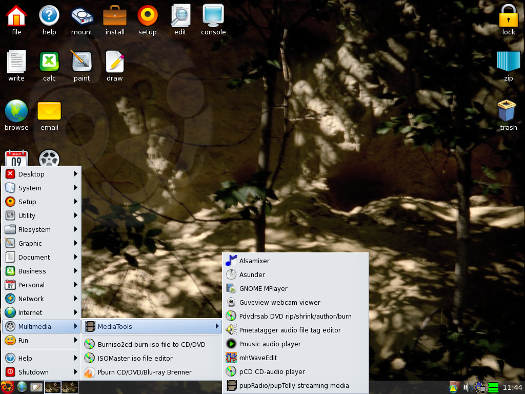 Das Menü mit den Multimedia-Anwendungen