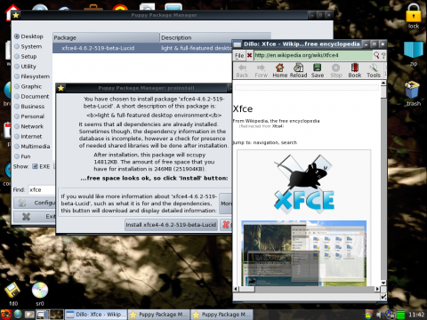 Als Alternative zu dem Standard-Desktop JWM kann unter anderen auch Xfce... 