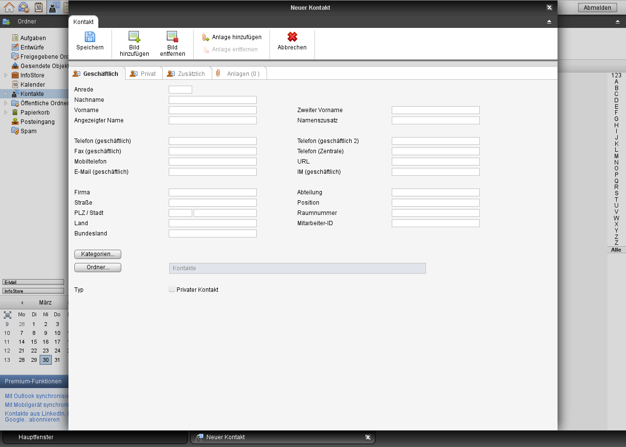 Unten im Bild zu sehen sind die Tabs.