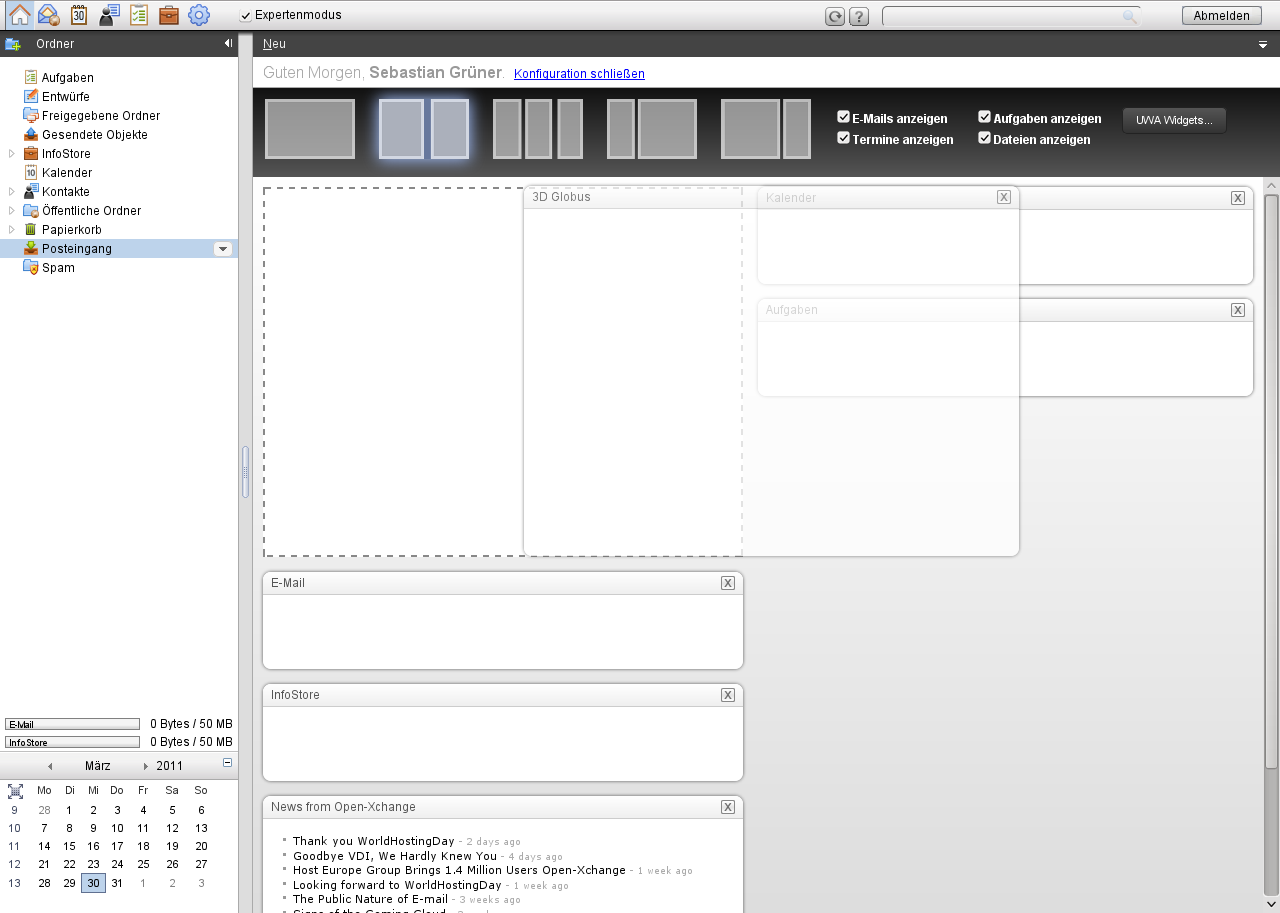 Ziehen eines Moduls auf der Startseite