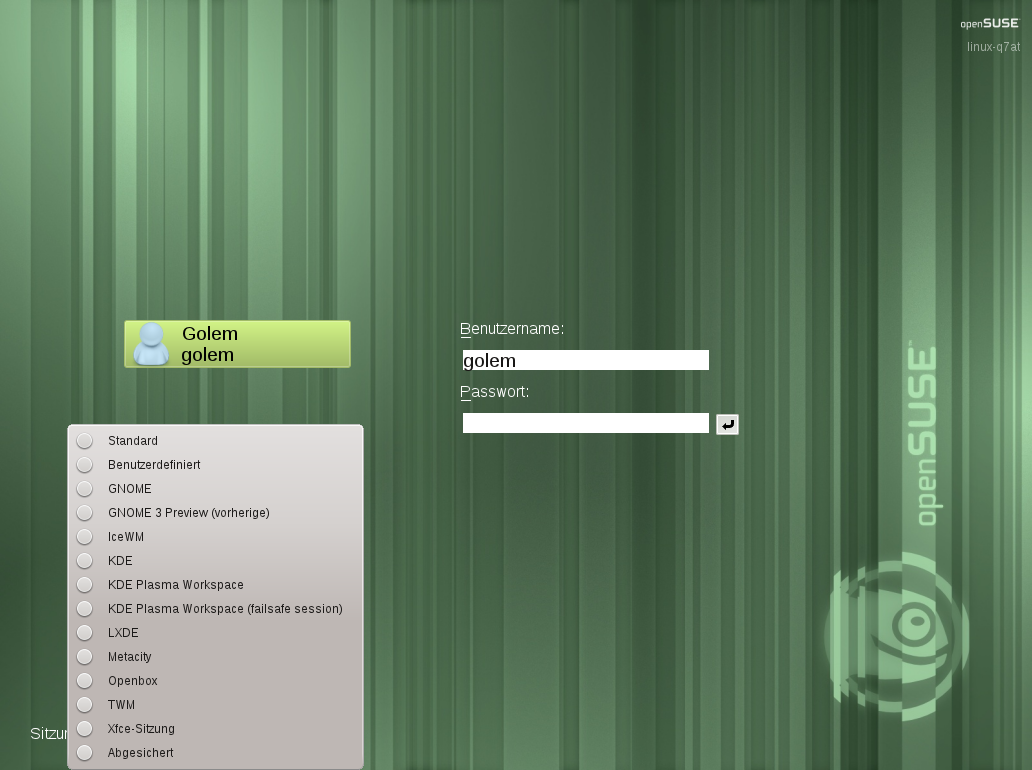 Bei der Anmeldung stehen die installierten Desktops zur Auswahl.