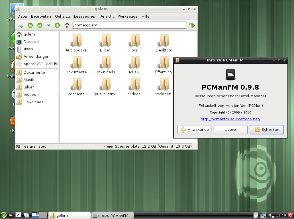 Der Dateimanager PCManFM in Version 0.9.8